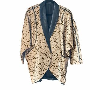 Vintage Leather Cocoon Coat Polka Dot Dolman Sleeves Rare Statement Jacket M